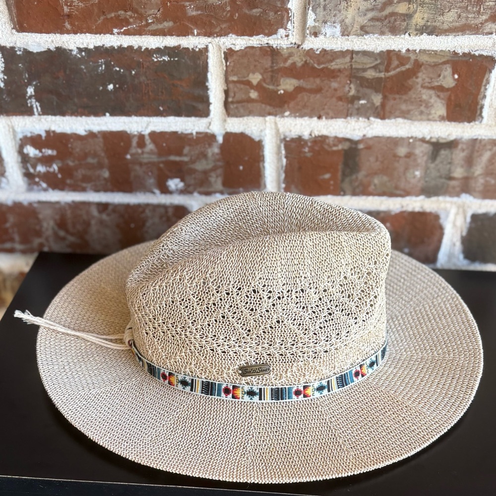 Sun 'N' Sand Beachy Natural Tan Sun Hat Colorful Tribal Band - Picture 2 of 11